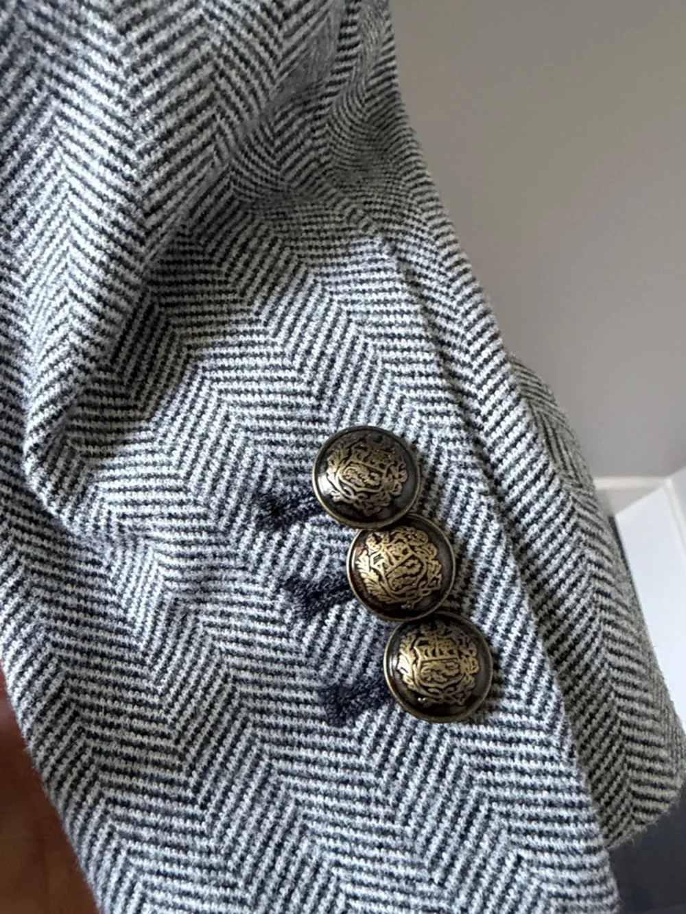 LOFT Light Gray Herringbone Single-Button Blazer - Picture 6 of 9